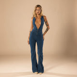 Selara Bay | Women's Deep V-Neck Denim Jumpsuit