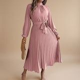 Selara Bay | Women's Pleated Tie Waist Maxi Dress