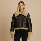 Selara Bay | Women's Faux Leather Shearling Collar Jacket