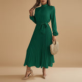 Selara Bay | Women's Pleated Tie Waist Maxi Dress
