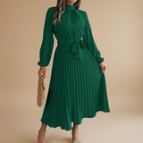 Selara Bay | Women's Pleated Tie Waist Maxi Dress