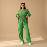 Selara Bay | Women's Button Shirt and Wide Leg Pants Set