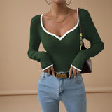 Selara Bay | Women's Ribbed V-Neck Long Sleeve Knit Top