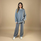 Selara Bay | Women's Knitted Sweater and Wide Leg Pants Set
