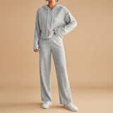 Selara Bay | Women's Ribbed Hoodie and Wide Leg Pants Set