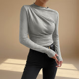 Selara Bay | Women's Ruched Long Sleeve Mock Neck Top