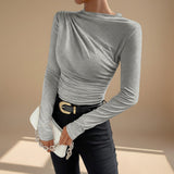 Selara Bay | Women's Ruched Long Sleeve Mock Neck Top