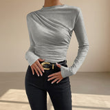 Selara Bay | Women's Ruched Long Sleeve Mock Neck Top