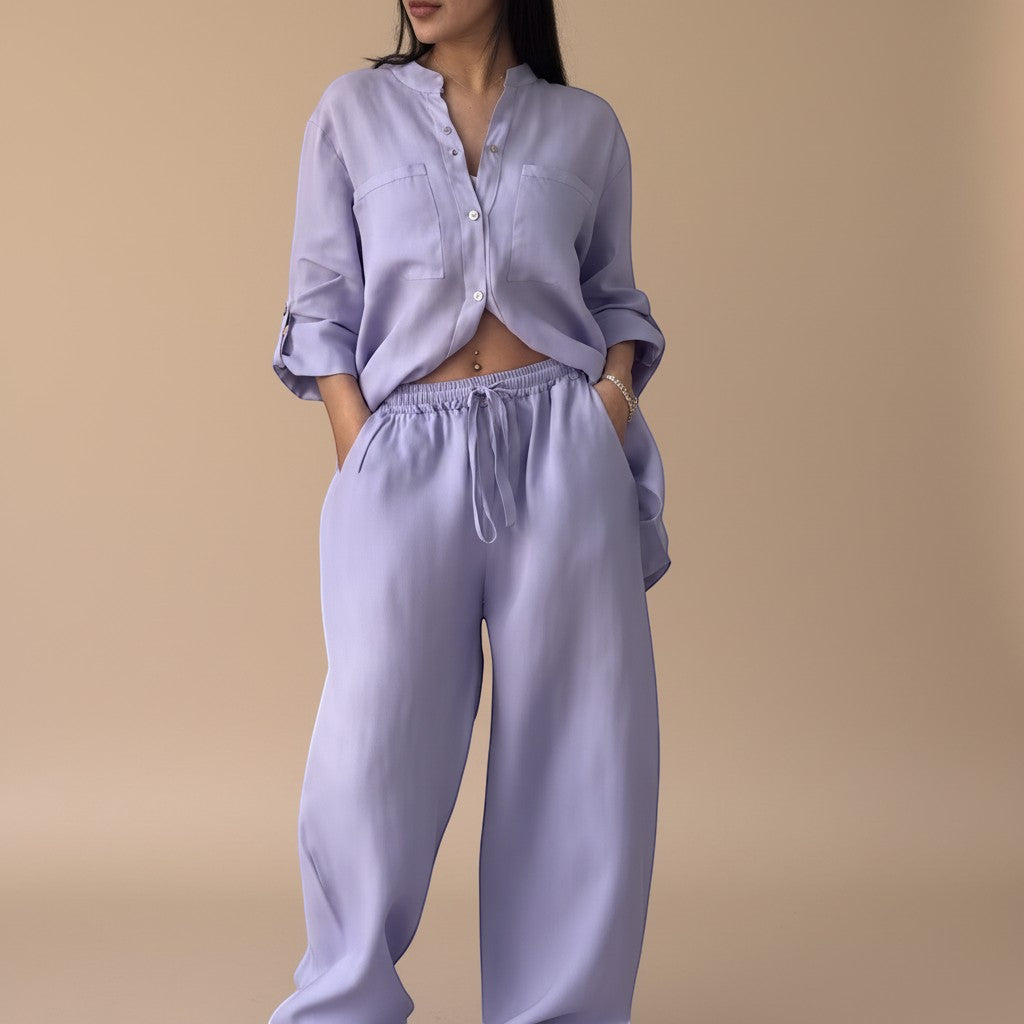 Selara Bay | Women's Button Shirt and Wide Leg Pants Set