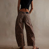 Selara Bay | Women's Leopard Print Wide Leg Jeans