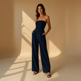 Selara Bay | Women's Strapless Wide Leg Jumpsuit