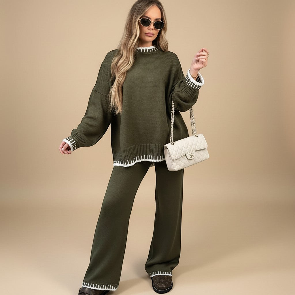 Selara Bay | Women's Knitted Sweater and Wide Leg Pants Set