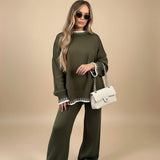 Selara Bay | Women's Knitted Sweater and Wide Leg Pants Set