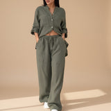 Selara Bay | Women's Button Shirt and Wide Leg Pants Set
