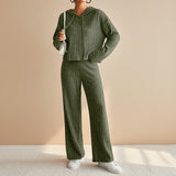 Selara Bay | Women's Ribbed Hoodie and Wide Leg Pants Set