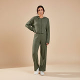 Selara Bay | Women's Ribbed Hoodie and Wide Leg Pants Set