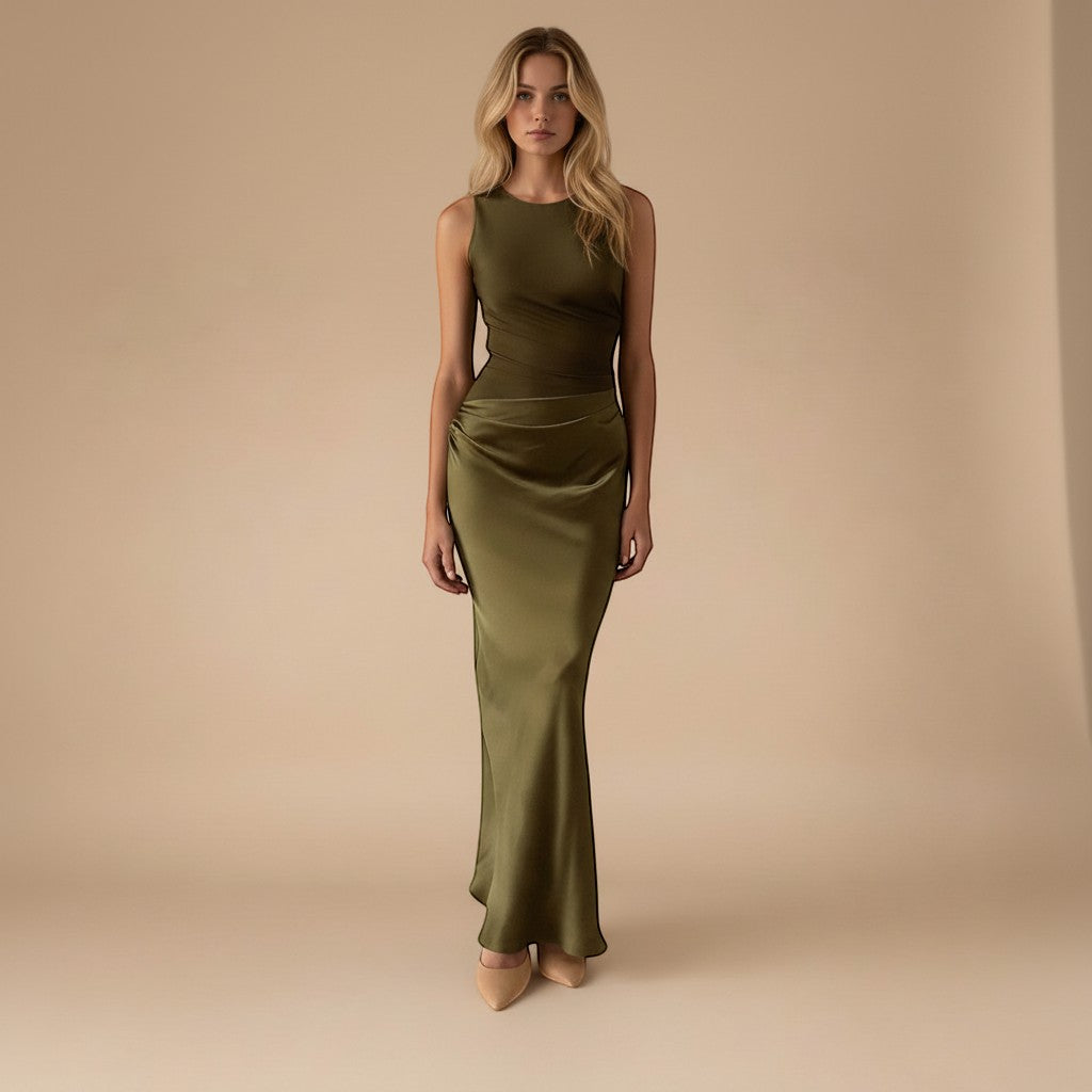 Selara Bay | Women's Sleeveless Satin Maxi Dress