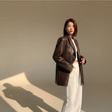 Selara Bay | Women's Oversized Faux Leather Blazer with Tailored Structure