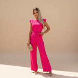 Selara Bay | Women's Belted Flutter Sleeve Jumpsuit