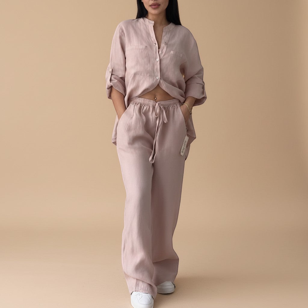 Selara Bay | Women's Button Shirt and Wide Leg Pants Set