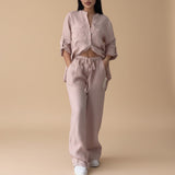 Selara Bay | Women's Button Shirt and Wide Leg Pants Set
