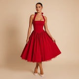 Selara Bay | Women's Halter Neck A-Line Midi Dress