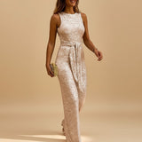 Selara Bay | Women's Sequin Belted Sleeveless Jumpsuit