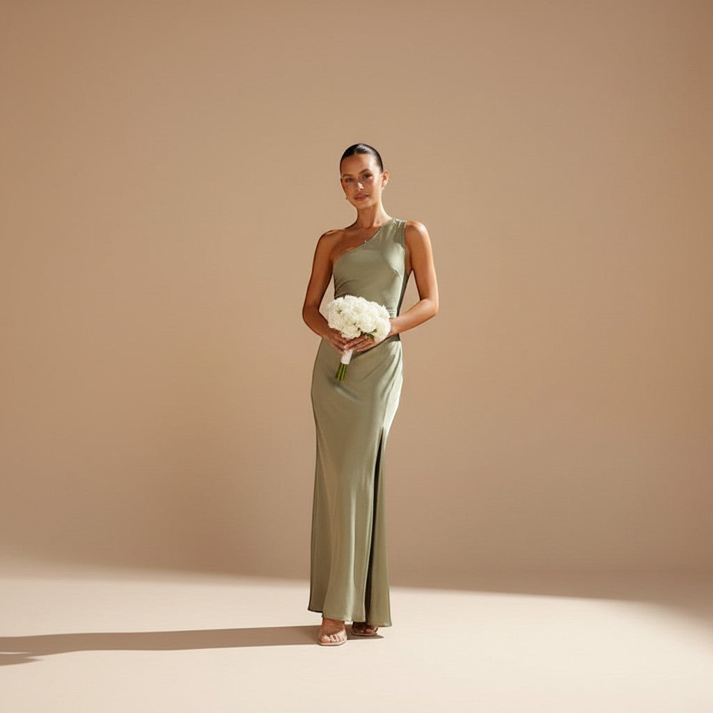 Selara Bay | Women's One-Shoulder High Slit Maxi Dress