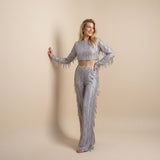 Selara Bay | Women's Sequin Fringe Top and Pants Set