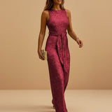Selara Bay | Women's Sequin Belted Sleeveless Jumpsuit