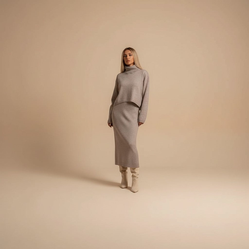 Selara Bay | Women's Turtleneck Sweater and Midi Skirt Set
