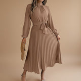 Selara Bay | Women's Pleated Tie Waist Maxi Dress