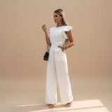 Selara Bay | Women's Belted Flutter Sleeve Jumpsuit