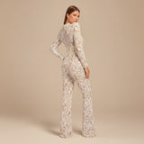Selara Bay | Women's Lace Long Sleeve Flared Jumpsuit
