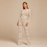 Selara Bay | Women's Lace Long Sleeve Flared Jumpsuit