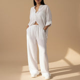 Selara Bay | Women's Button Shirt and Wide Leg Pants Set