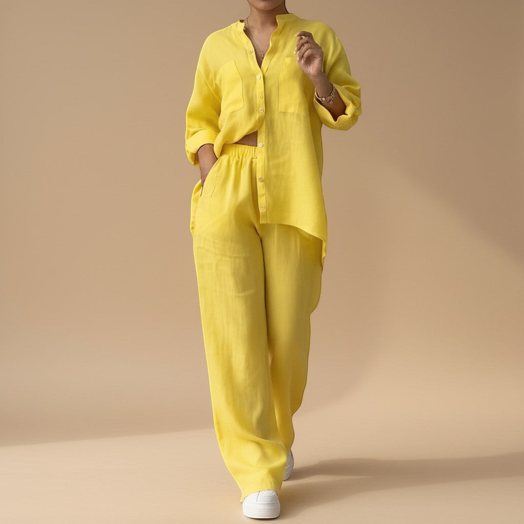 Selara Bay | Women's Button Shirt and Wide Leg Pants Set
